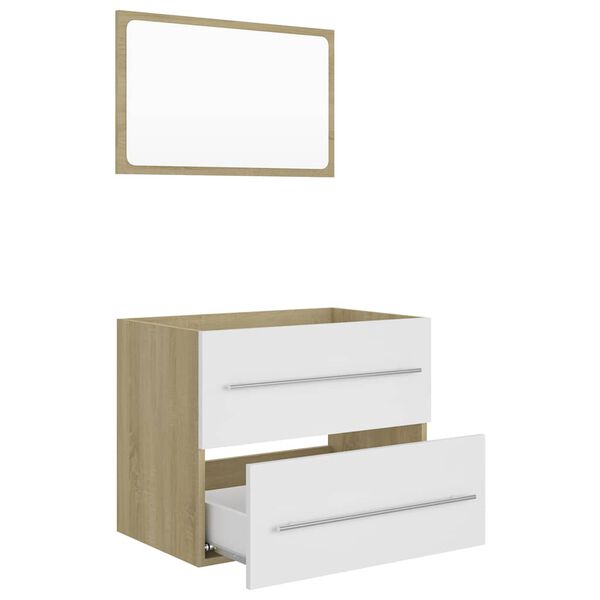 vidaXL 2 pcs conj. m&oacute;veis casa banho derivados madeira branco/carvalho