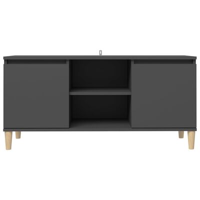 vidaXL Móvel de TV c/ pernas de madeira maciça 103,5x35x50 cm cinzento