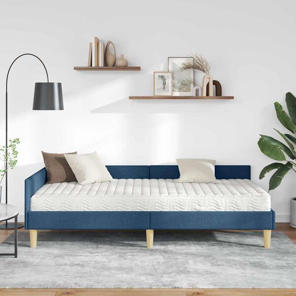 vidaXL Estrutura de Cama de Canto com Colch&atilde;o 2 pcs Azul tecido