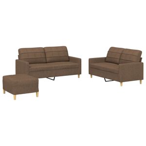 vidaXL 3 pcs conjunto de sof&aacute;s com almofad&otilde;es tecido castanho