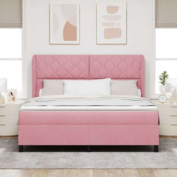 vidaXL Cama Box com colch&atilde;o com cabeceira Rosa 200 x 180 cm Poli&eacute;ster