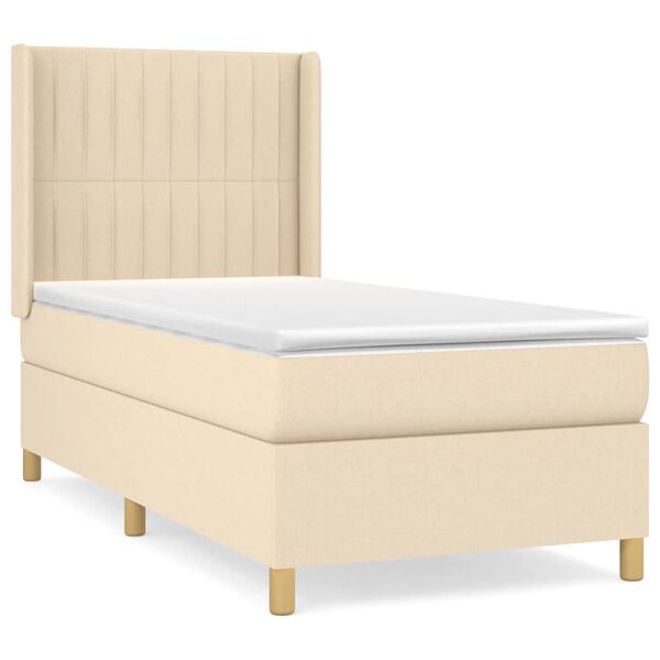 vidaXL Cama com molas/colch&atilde;o 90x190 cm tecido cor creme