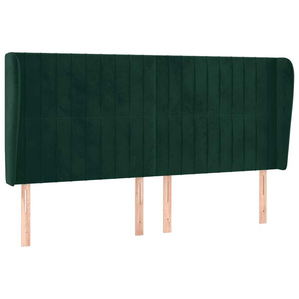 vidaXL Cabeceira cama c/ abas veludo 183x23x118/128 cm verde-escuro