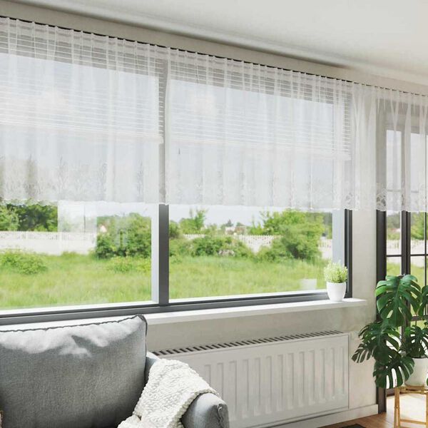 vidaXL Cortina de Renda com cortinas Branco 120 x 600 cm Poli&eacute;ster