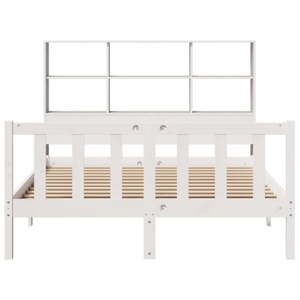 vidaXL Cama com estante sem colch&atilde;o 120x200 cm pinho maci&ccedil;o branco
