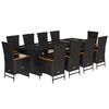 vidaXL 11 pcs conjunto de jantar p/ jardim c/ almofad&otilde;es vime PE preto
