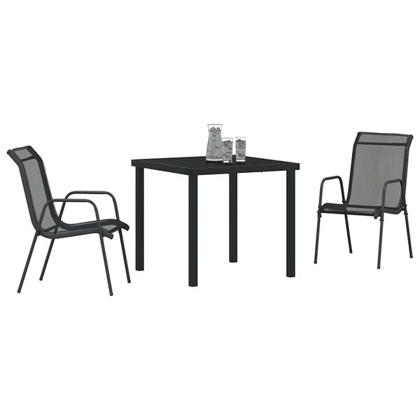 vidaXL Conjunto de Jantar para Jardim 3 pcs Preto Textileno e a&ccedil;o