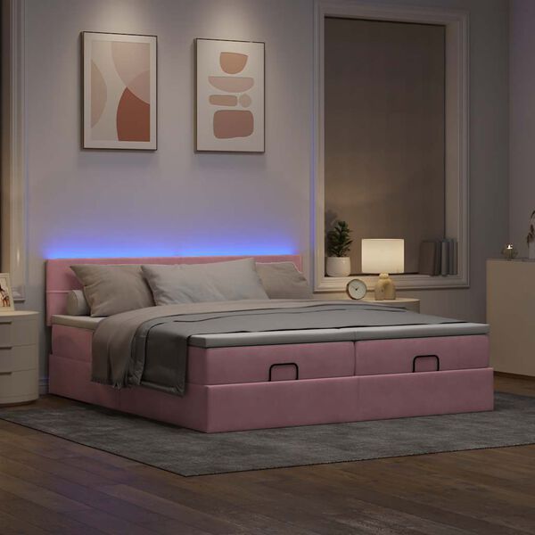 moldura de cama otomana vidaXL com colch&atilde;o rosa 200x200cm Veludo