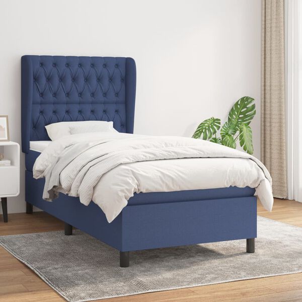 vidaXL Cama com molas/colch&atilde;o 90x190 cm tecido azul