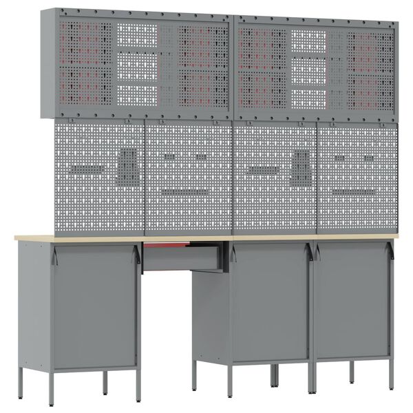 vidaXL Arm&aacute;rio de Trabalho 10 pcs Vermelho Madeira de Engenharia e A&ccedil;o