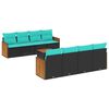 vidaXL Conjunto de sof&aacute; de jardim de 9 pe&ccedil;as com almofadas em rattan sint&eacute;tico preto