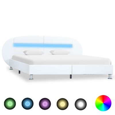 vidaXL Estrutura de cama c/ LEDs 180x200 cm couro artificial branco