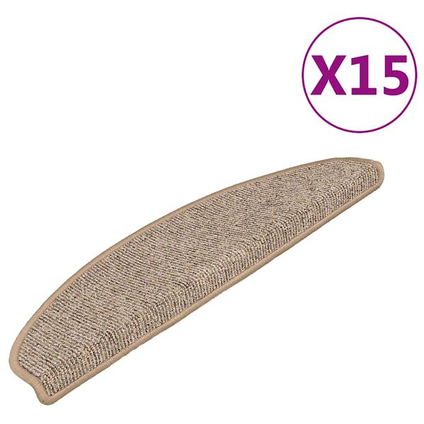vidaXL Tapetes de escada 15 pe&ccedil;as 65x21x4 cm marrom semicircular grande
