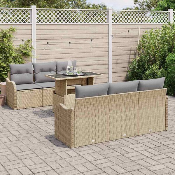vidaXL Conjunto de Sof&aacute; de Jardim Manual 7 pcs Bege Rattan Sint&eacute;tico