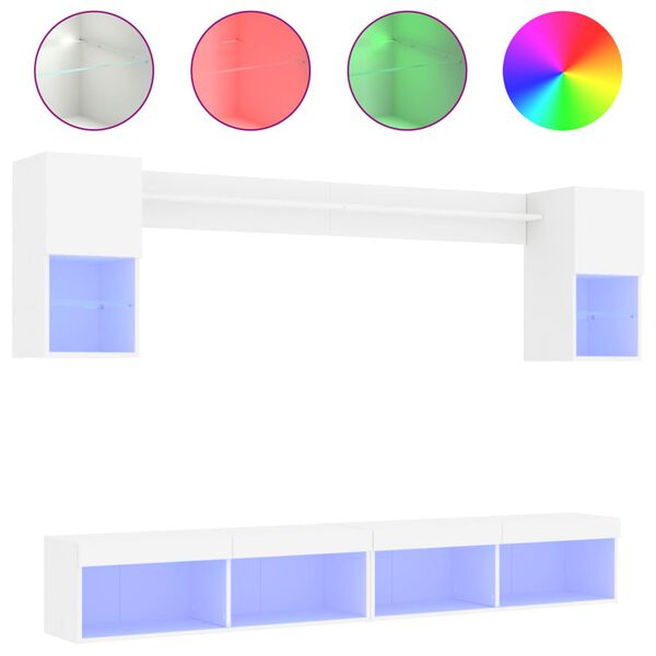 vidaXL 6pcs m&oacute;veis de parede p/ TV c/ LEDs derivados de madeira branco