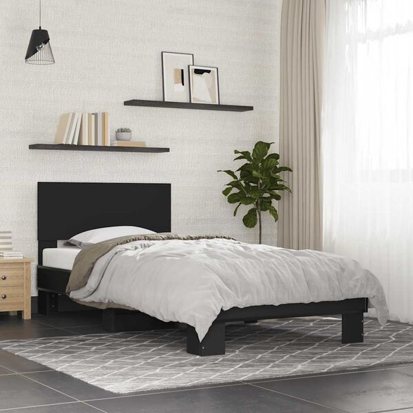 vidaXL Estrutura de cama 75x190 cm derivados de madeira e metal preto