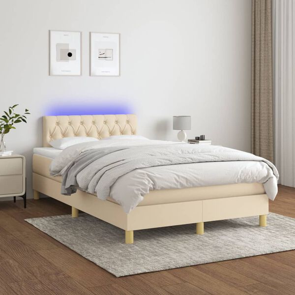 vidaXL Cama box spring c/ colch&atilde;o e LED 120x190 cm tecido cor creme