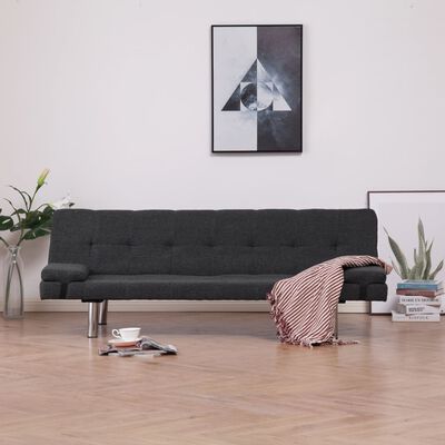 vidaXL Sofá-cama com duas almofadas poliéster cinzento escuro