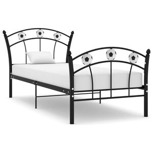 vidaXL Estrutura de cama com design de futebol 90x200 cm metal preto
