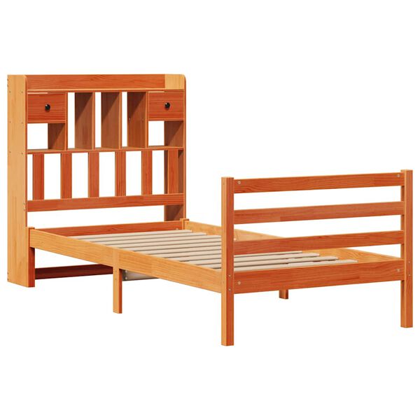 vidaXL Cama com estante sem colchão 75x190cm pinho maciço castanho-mel
