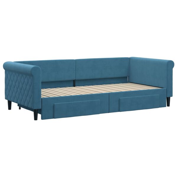 vidaXL Sof&aacute;-cama com gavet&atilde;o e gavetas 90x200 cm veludo azul