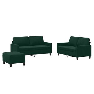 vidaXL 3 pcs conjunto de sof&aacute;s com almofad&otilde;es veludo verde-escuro