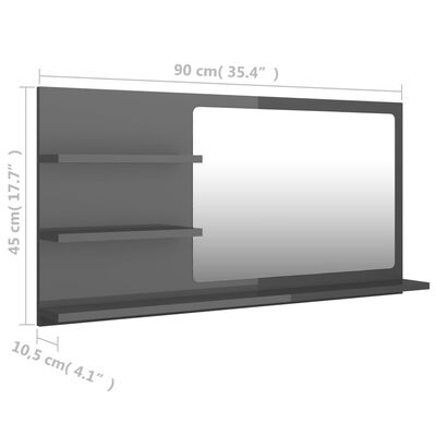 vidaXL Espelho de casa de banho 90x10,5x45cm contrap. cinza brilhante