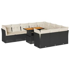 vidaXL 11 pcs conjunto sof&aacute;s de jardim c/ almofad&otilde;es vime PE preto