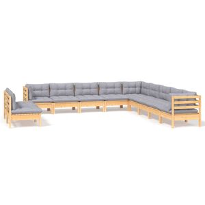vidaXL 11pcs conjunto lounge de jardim + almofad&otilde;es cinza pinho maci&ccedil;o