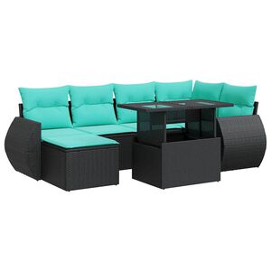 vidaXL 7 pcs conjunto sof&aacute;s jardim c/ almofad&otilde;es vime PE/ac&aacute;cia preto