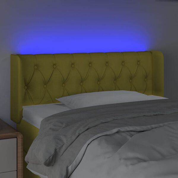 vidaXL Cabeceira de cama c/ luzes LED tecido 93x16x78/88 cm verde