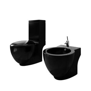 vidaXL Conjunto com sanita e bid&eacute; cer&acirc;mica preto