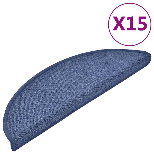 vidaXL Tapetes de escada 15 pe&ccedil;as 56x17x3 cm azul semicircular