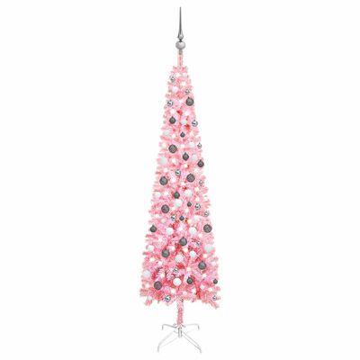 vidaXL Árvore de Natal pré-iluminada fina com bolas 210 cm rosa