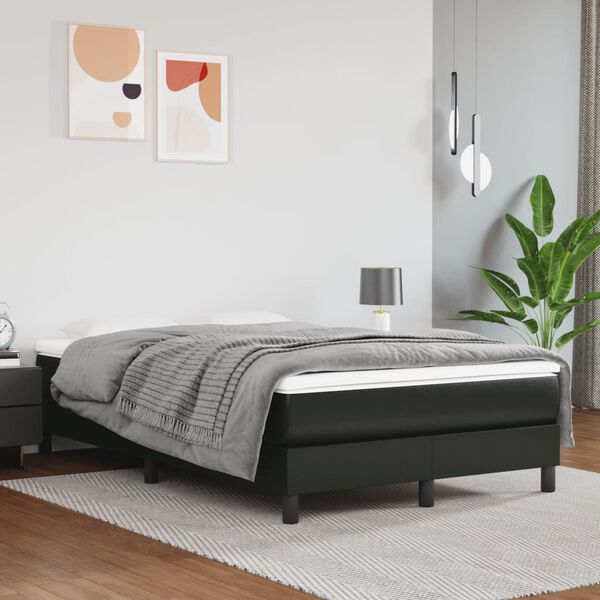 vidaXL Cama com molas/colch&atilde;o 120x200 cm couro artificial preto