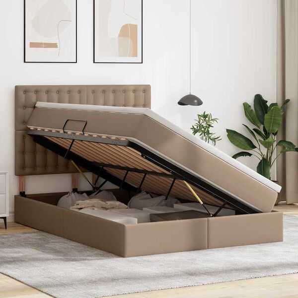 vidaXL Cama com Armazenamento Cappuccino 140 x 200 cm Couro Sint&eacute;tico