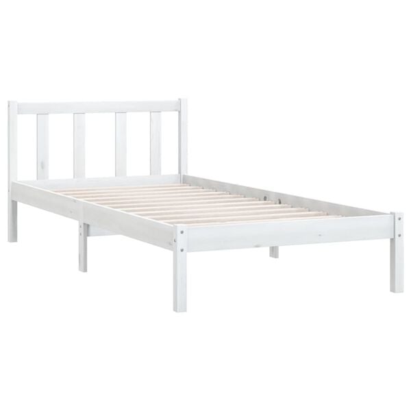 vidaXL Estrutura de cama solteiro 90x190 cm pinho maci&ccedil;o branco