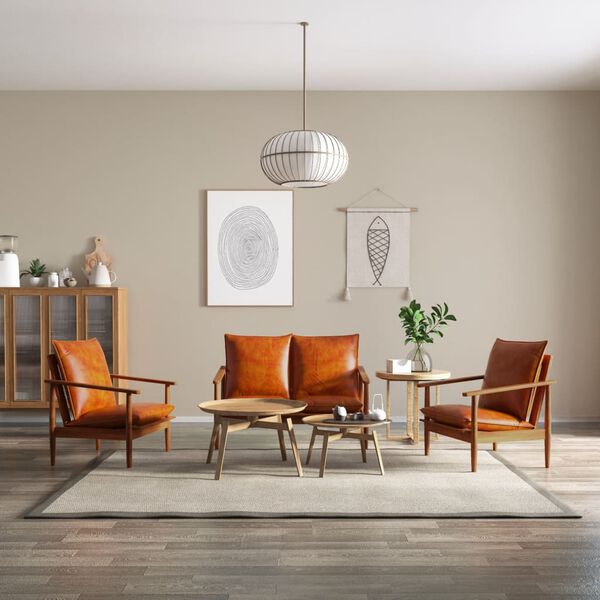 vidaXL Conjunto de sofás 3 pcs couro genuíno e acácia maciça castanho