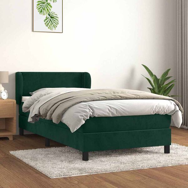 vidaXL Cama com molas/colch&atilde;o 90x200 cm veludo verde-escuro