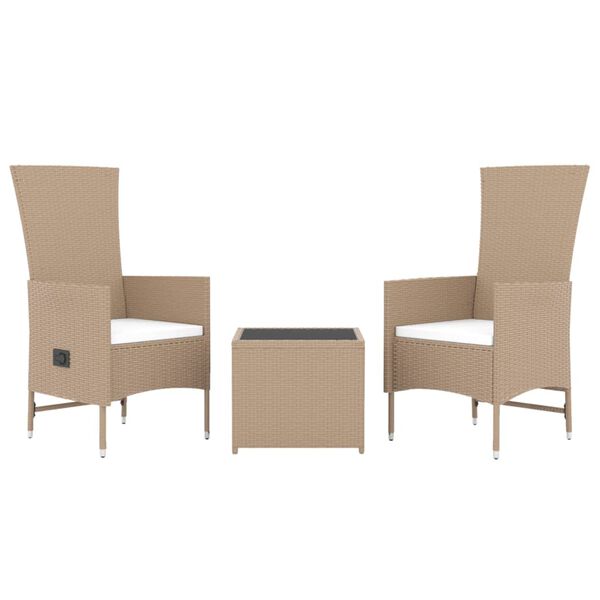 vidaXL 3 pcs conjunto lounge para jardim vime PE e a&ccedil;o bege