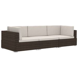 vidaXL 3 pcs conjunto sof&aacute;s de jardim c/ almofad&otilde;es vime PE castanho