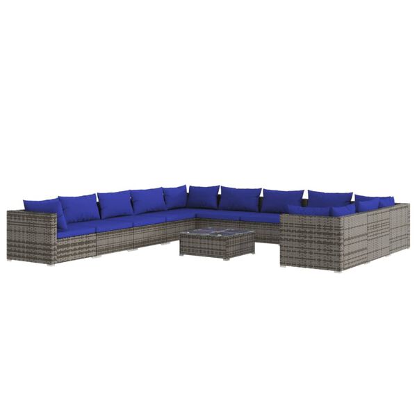 vidaXL 12 pcs conjunto lounge de jardim c/ almofadões vime PE cinzento