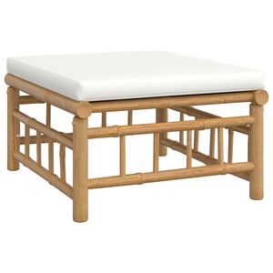 vidaXL Apoio de p&eacute;s p/ jardim bambu c/ almofad&atilde;o branco nata