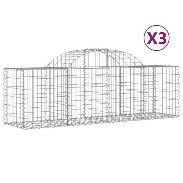 vidaXL Cestos gabião arqueados 3 pcs 200x50x60/80 cm ferro galvanizado