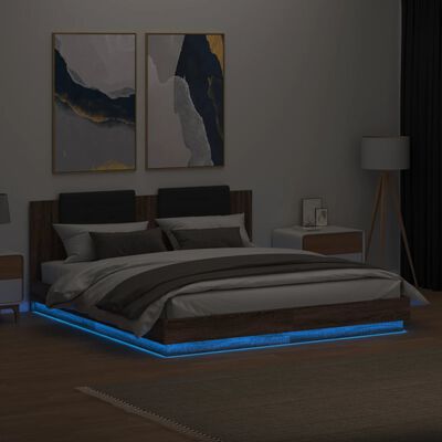 vidaXL Estrutura cama cabeceira/luzes LED 160x200 cm carvalho castanho