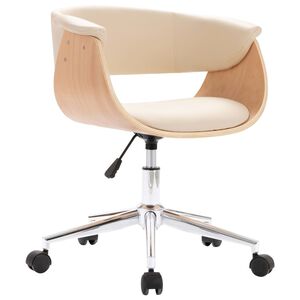 vidaXL Cadeira escrit&oacute;rio girat&oacute;ria madeira curvada/couro artif. creme
