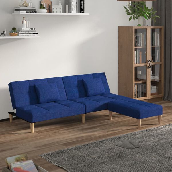 vidaXL Sof&aacute;-cama 2 lug. c/ duas almofadas e apoio de p&eacute;s tecido azul