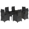 vidaXL 7 pcs conjunto de jantar p/ jardim c/ almofad&otilde;es vime PE preto