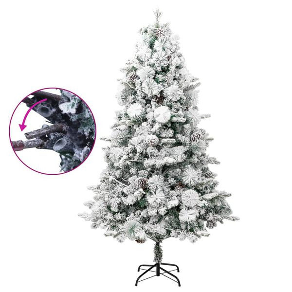vidaXL &Aacute;rvore de Natal pr&eacute;-iluminada c/ flocos neve e pinhas PVC/PE