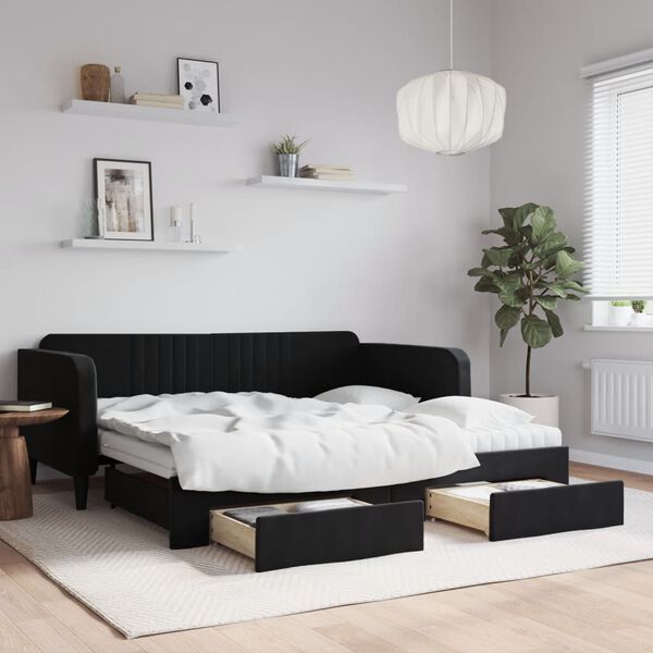 vidaXL Sof&aacute;-cama com gavet&atilde;o e gavetas 90x190 cm veludo preto